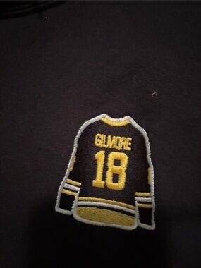 Jerzees Black Sweater with Yellow & White Embroidered Jersey Patch